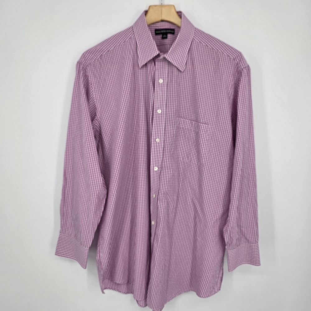 Saks Fifth Avenue Men's Pink Gingham Dress Shirt 16 1/2 32/33